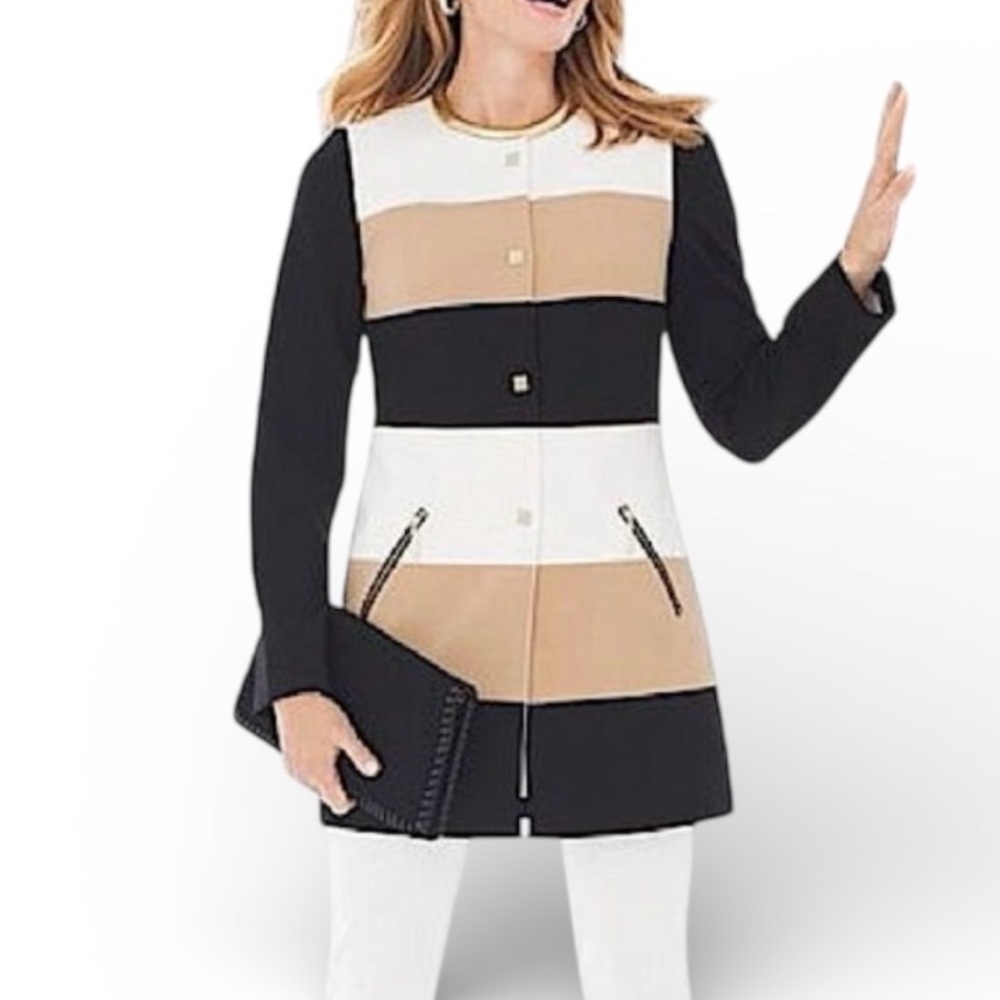 Chico's Colorblock Long Jacket Cardigan Coat with Zip Pockets XL